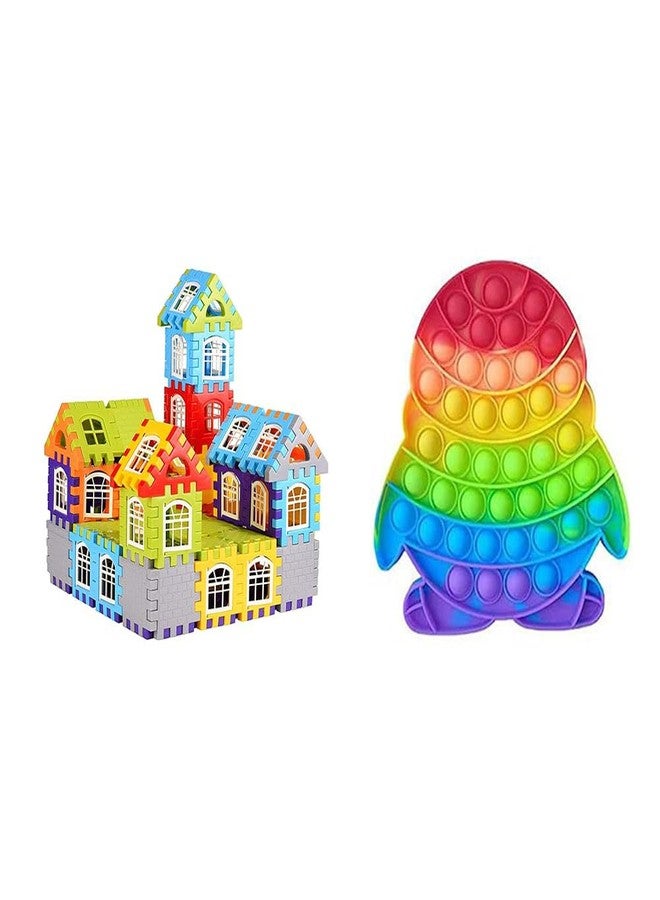 Mahi Enterprise Building Block Puzzle Set - 72-Piece Board Game for Boys and Girls (Multicolor) & Penguin Pop It Fidget Toy - Push Bubble Sensory Toy in Penguin Shape (Multicolor) - Image 1